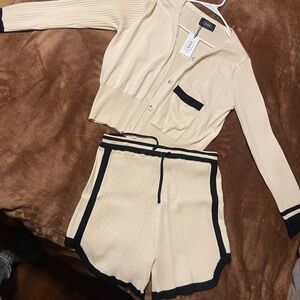 Cider Cream and Black Knit Cardigan Set